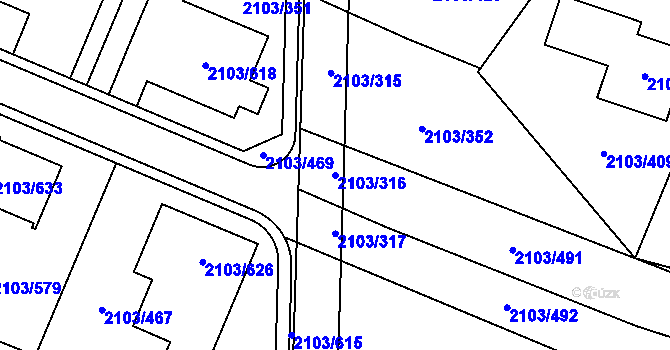 Parcela st. 2103/316 v KÚ Soběslav, Katastrální mapa