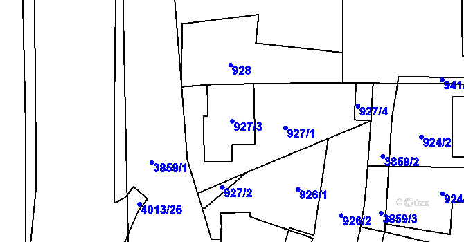 Parcela st. 927/3 v KÚ Soběslav, Katastrální mapa
