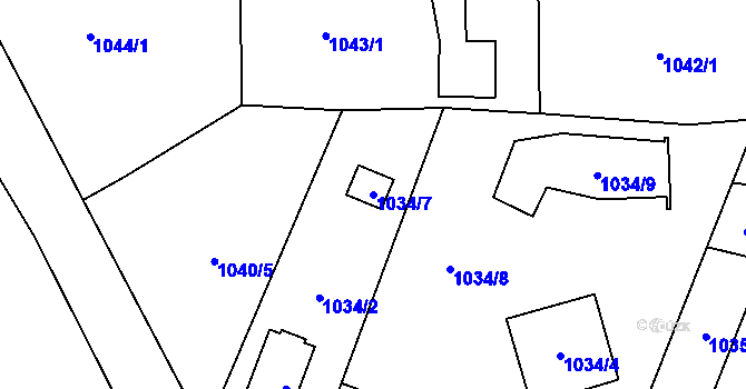 Parcela st. 1034/7 v KÚ Soběslav, Katastrální mapa