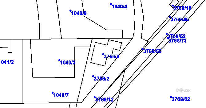 Parcela st. 3756/4 v KÚ Soběslav, Katastrální mapa