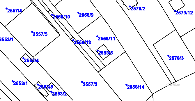Parcela st. 2558/3 v KÚ Soběslav, Katastrální mapa