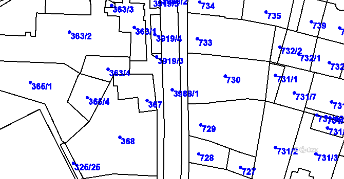 Parcela st. 3988/1 v KÚ Soběslav, Katastrální mapa