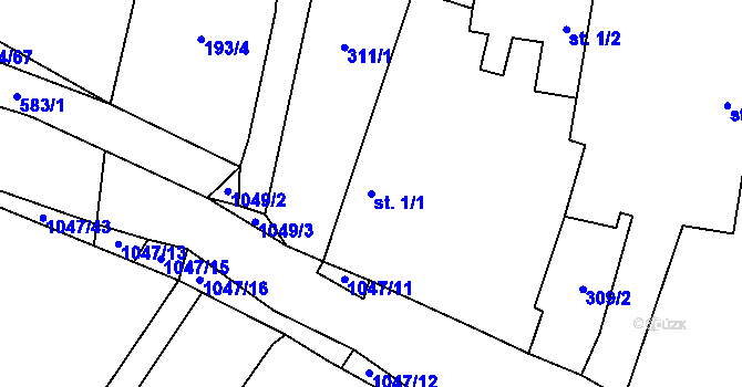 Parcela st. 1/1 v KÚ Chlebov, Katastrální mapa