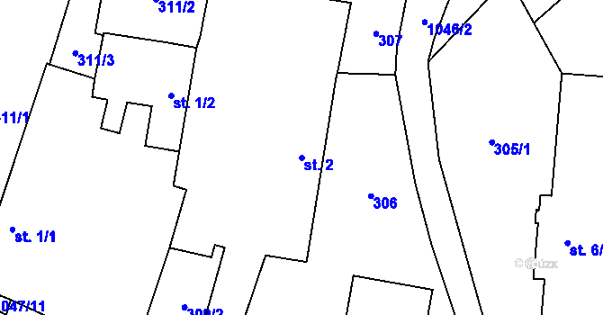 Parcela st. 2 v KÚ Chlebov, Katastrální mapa