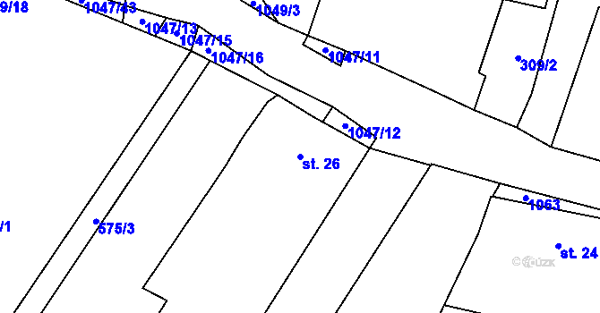 Parcela st. 26 v KÚ Chlebov, Katastrální mapa