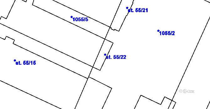Parcela st. 55/22 v KÚ Chlebov, Katastrální mapa