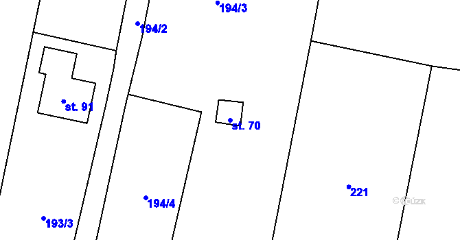 Parcela st. 70 v KÚ Chlebov, Katastrální mapa