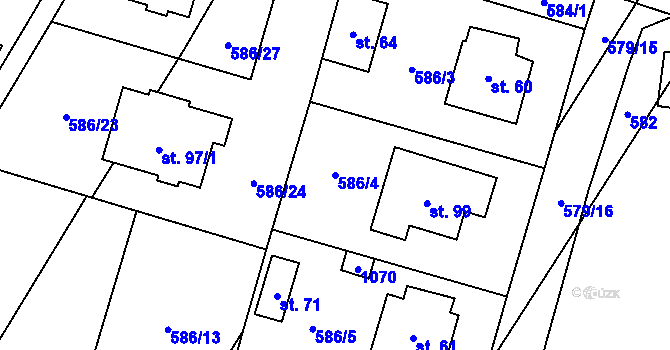 Parcela st. 586/4 v KÚ Chlebov, Katastrální mapa