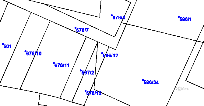 Parcela st. 586/12 v KÚ Chlebov, Katastrální mapa
