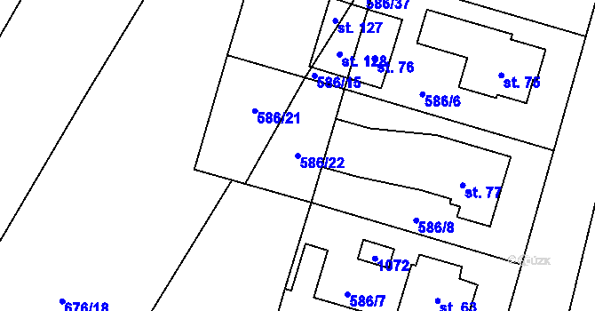 Parcela st. 586/22 v KÚ Chlebov, Katastrální mapa