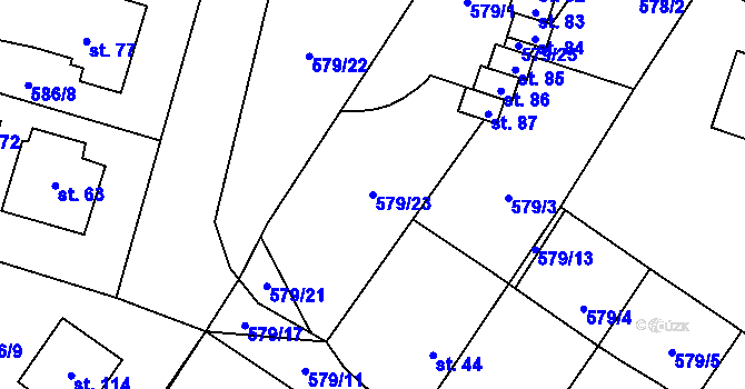Parcela st. 579/23 v KÚ Chlebov, Katastrální mapa