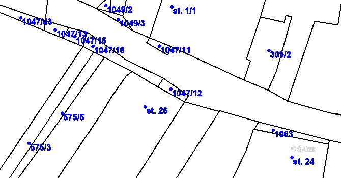 Parcela st. 1047/12 v KÚ Chlebov, Katastrální mapa