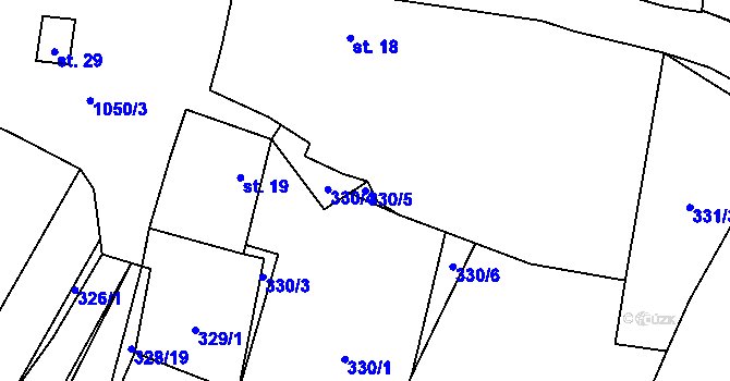 Parcela st. 330/5 v KÚ Chlebov, Katastrální mapa
