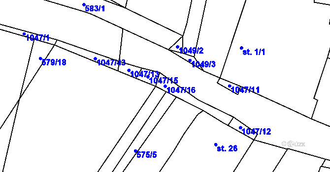 Parcela st. 1047/16 v KÚ Chlebov, Katastrální mapa