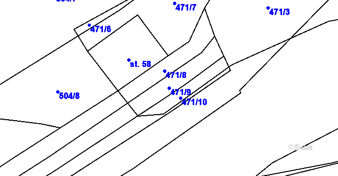 Parcela st. 471/9 v KÚ Chlebov, Katastrální mapa