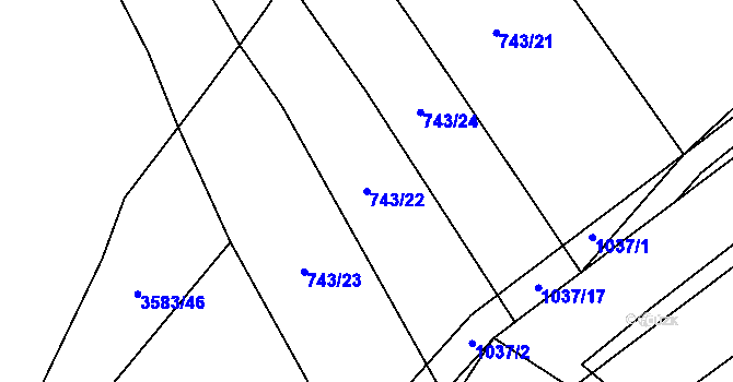 Parcela st. 743/22 v KÚ Chlebov, Katastrální mapa