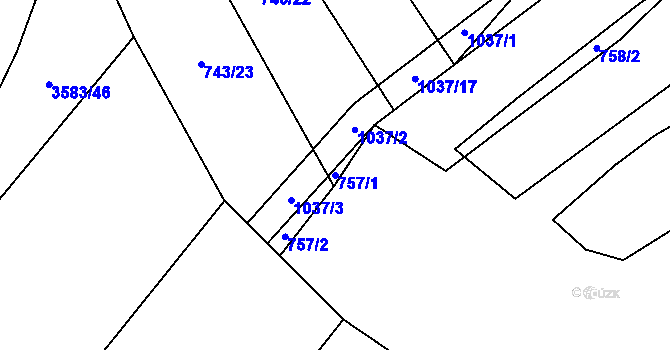 Parcela st. 757/1 v KÚ Chlebov, Katastrální mapa