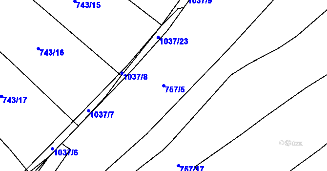 Parcela st. 757/5 v KÚ Chlebov, Katastrální mapa