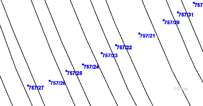 Parcela st. 757/23 v KÚ Chlebov, Katastrální mapa