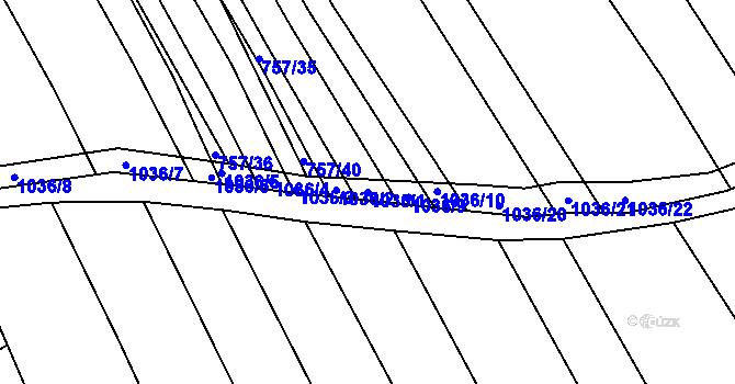 Parcela st. 1036/1 v KÚ Chlebov, Katastrální mapa