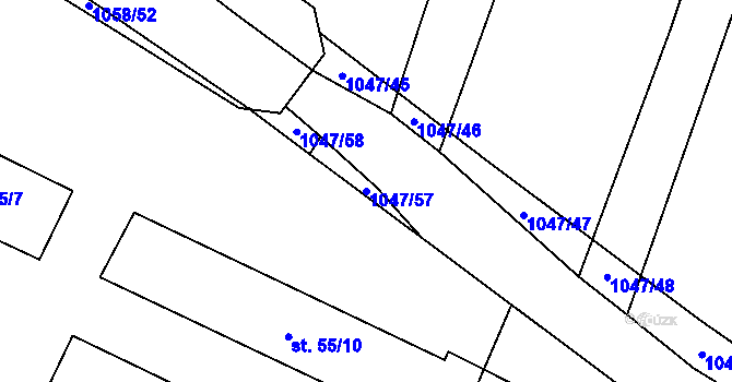 Parcela st. 1047/57 v KÚ Chlebov, Katastrální mapa