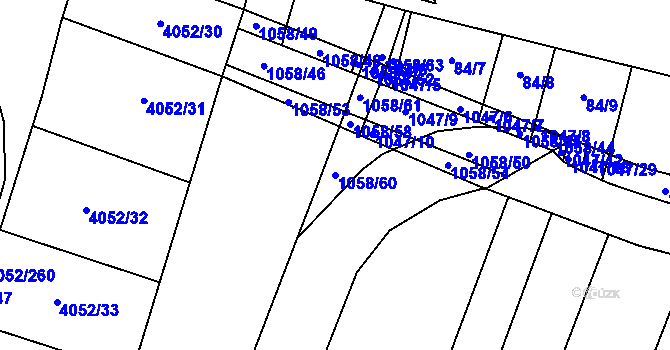 Parcela st. 1058/60 v KÚ Chlebov, Katastrální mapa