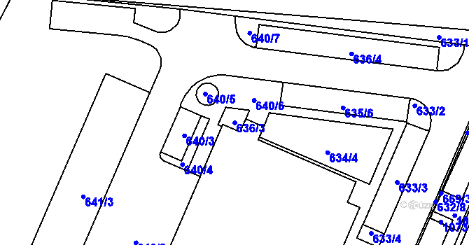 Parcela st. 636/3 v KÚ Chlebov, Katastrální mapa