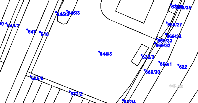 Parcela st. 644/3 v KÚ Chlebov, Katastrální mapa