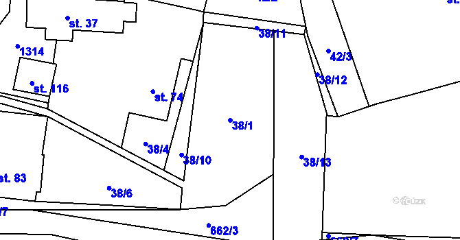 Parcela st. 38/1 v KÚ Soběsuky u Nepomuka, Katastrální mapa