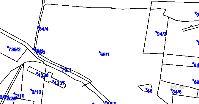 Parcela st. 69/1 v KÚ Soběsuky u Nepomuka, Katastrální mapa