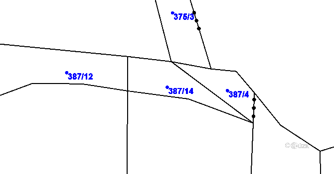 Parcela st. 387/14 v KÚ Soběsuky u Nepomuka, Katastrální mapa