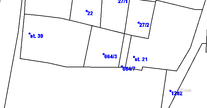 Parcela st. 664/3 v KÚ Soběsuky u Nepomuka, Katastrální mapa