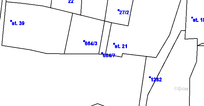 Parcela st. 664/7 v KÚ Soběsuky u Nepomuka, Katastrální mapa