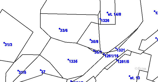 Parcela st. 33/5 v KÚ Soběsuky u Nepomuka, Katastrální mapa