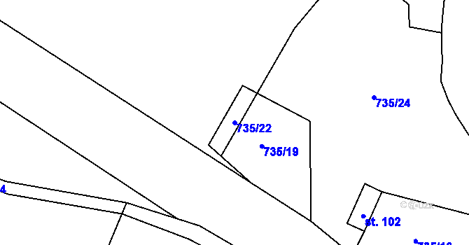Parcela st. 735/22 v KÚ Soběsuky u Nepomuka, Katastrální mapa