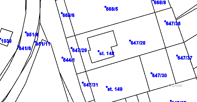 Parcela st. 148 v KÚ Milovice, Katastrální mapa