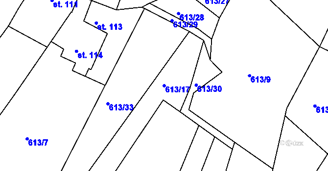 Parcela st. 613/17 v KÚ Milovice, Katastrální mapa
