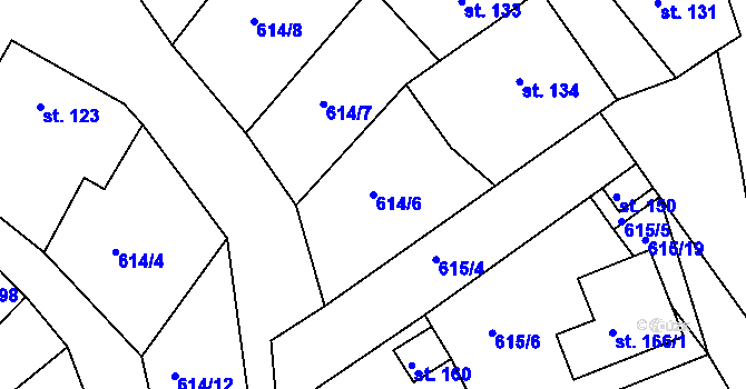 Parcela st. 614/6 v KÚ Milovice, Katastrální mapa