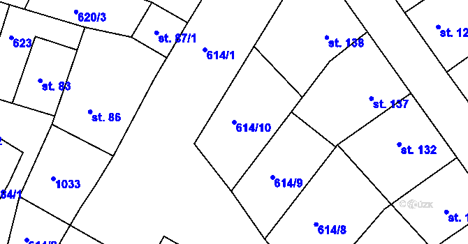 Parcela st. 614/10 v KÚ Milovice, Katastrální mapa