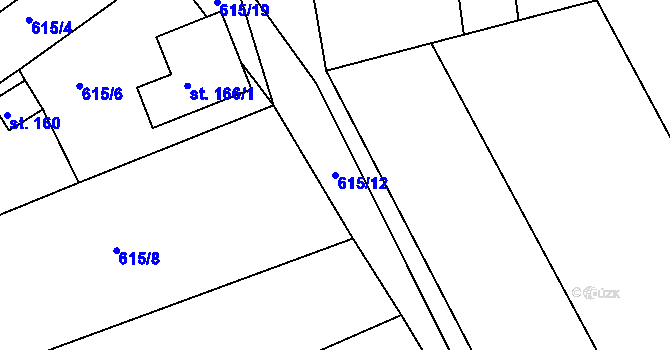 Parcela st. 615/12 v KÚ Milovice, Katastrální mapa