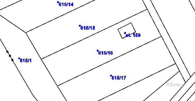 Parcela st. 615/16 v KÚ Milovice, Katastrální mapa