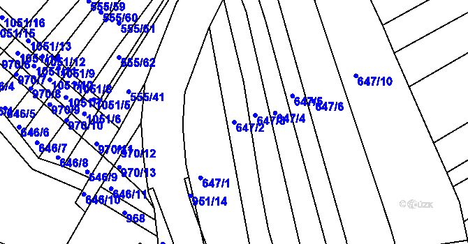 Parcela st. 647/2 v KÚ Milovice, Katastrální mapa