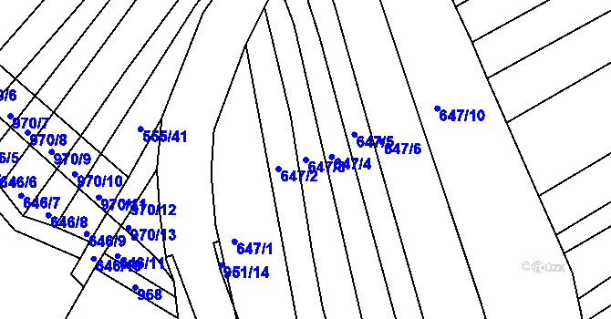 Parcela st. 647/3 v KÚ Milovice, Katastrální mapa