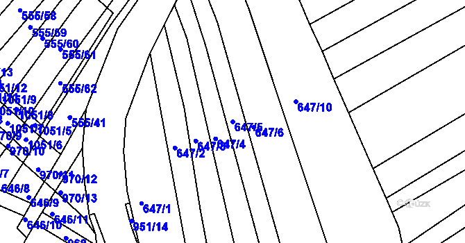 Parcela st. 647/5 v KÚ Milovice, Katastrální mapa