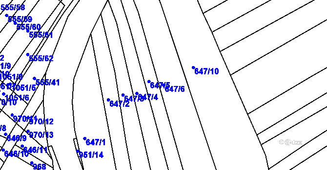 Parcela st. 647/6 v KÚ Milovice, Katastrální mapa