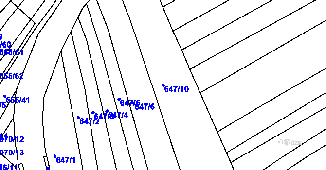 Parcela st. 647/10 v KÚ Milovice, Katastrální mapa