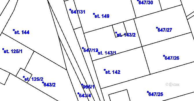Parcela st. 143/1 v KÚ Milovice, Katastrální mapa