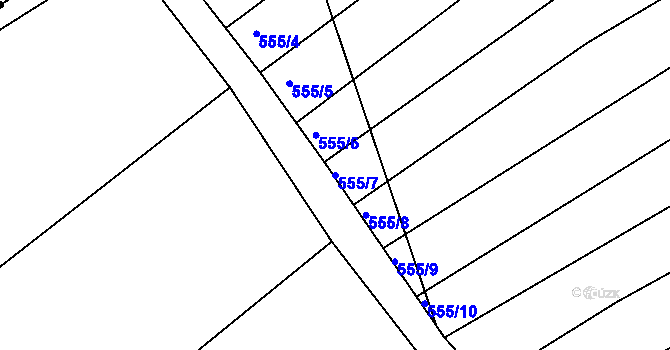 Parcela st. 555/7 v KÚ Milovice, Katastrální mapa