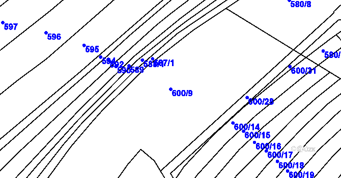 Parcela st. 600/9 v KÚ Milovice, Katastrální mapa
