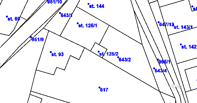 Parcela st. 125/2 v KÚ Milovice, Katastrální mapa